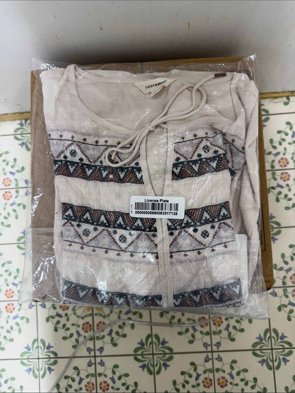 Lucky Brand Blush Pink Embroidered Boho Tunic